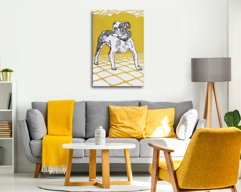 Vintage Bulldog Canvas | Deep Framed Artwork With Mustard Wall Art Print