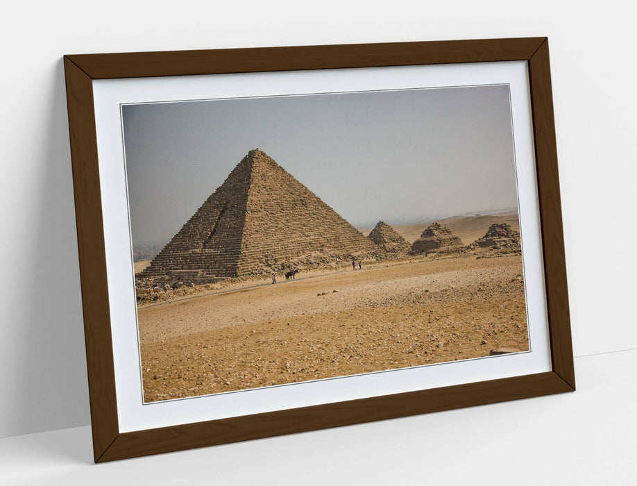 Pyramids of Giza Wall Art – Handmade Egypt Framed Print with Wood Grain Frame