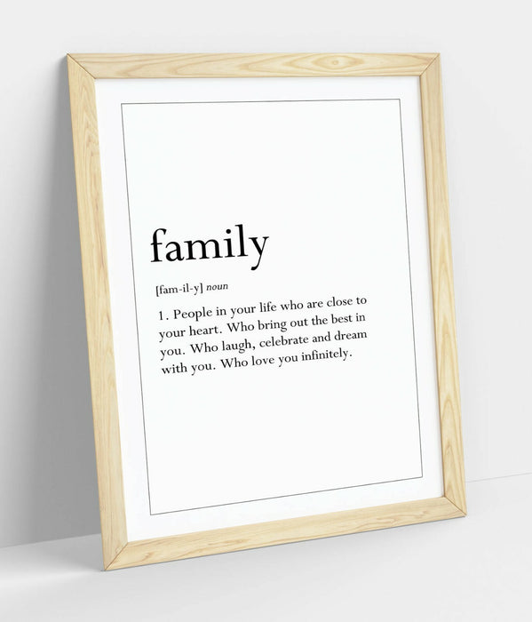 FAMILY DEFINITION QUOTE SLOGAN LOVE HOME -FRAMED WALL ART PICTURE PRINT