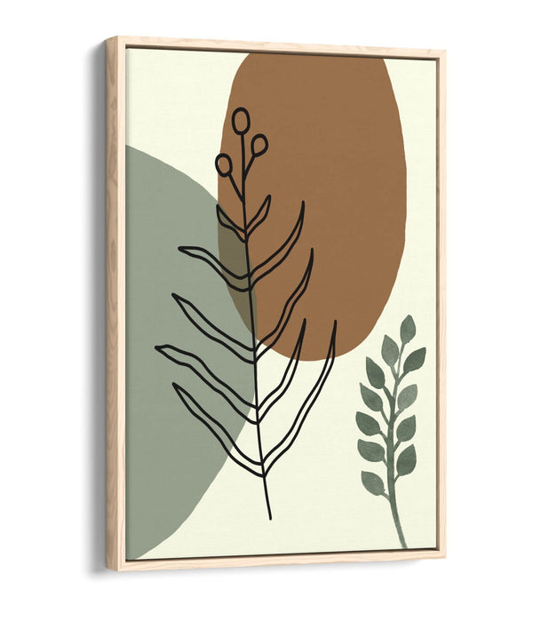 BOTANICAL BAUHAUS TRENDY MINIMALIST LEAVES -FLOAT EFFECT CANVAS WALL ART PRINT
