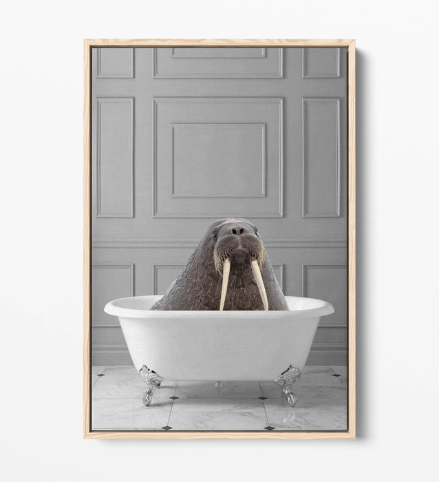 WALRUS IN BATHTUB -QUIRKY BATHROOM FLOAT EFFECT CANVAS WALL ART PIC PRINT