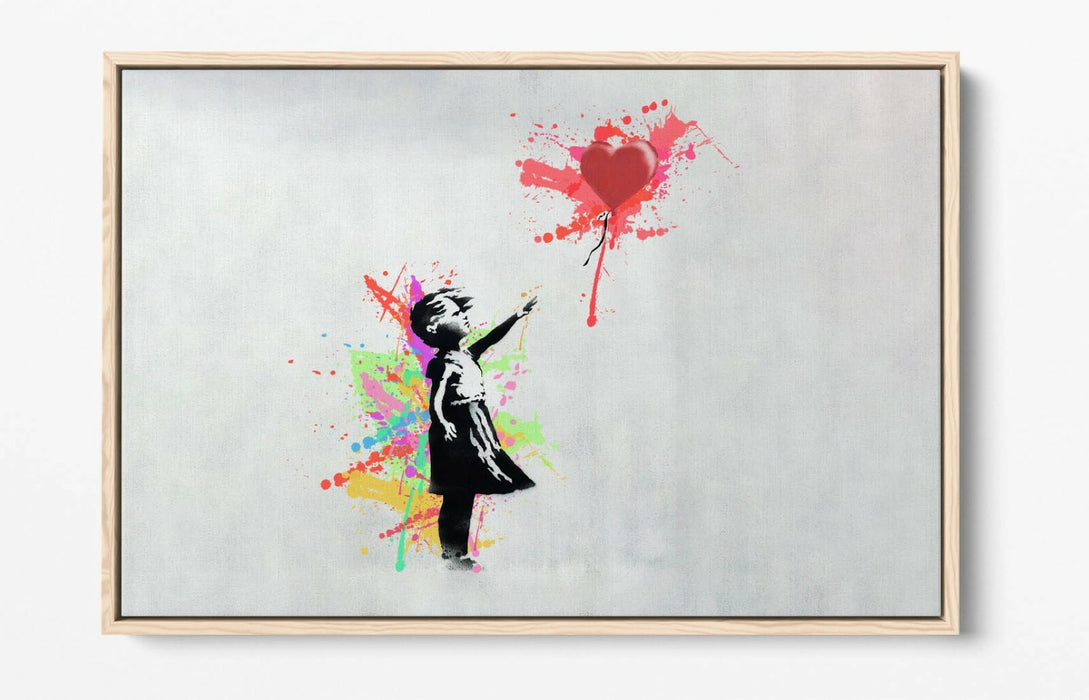 BANKSY, BALLOON GIRL RAINBOW SPLASH ART 2 -FLOAT EFFECT CANVAS WALL ART PRINT