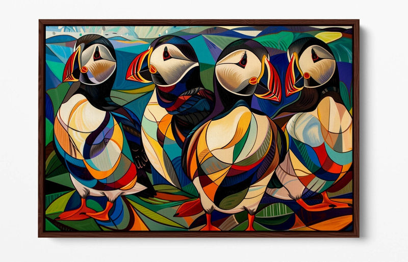 Puffins Canvas Art - Contemporary Wall Decor With Float Effect Canvas Print