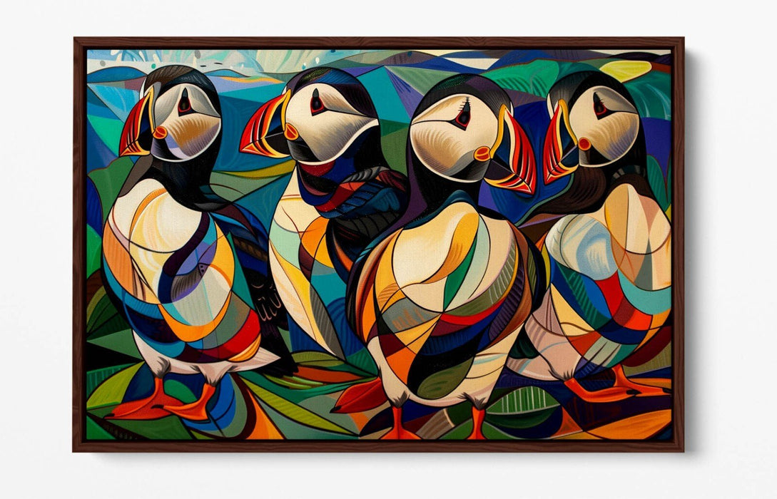 Puffins Canvas Art - Contemporary Wall Decor With Float Effect Canvas Print