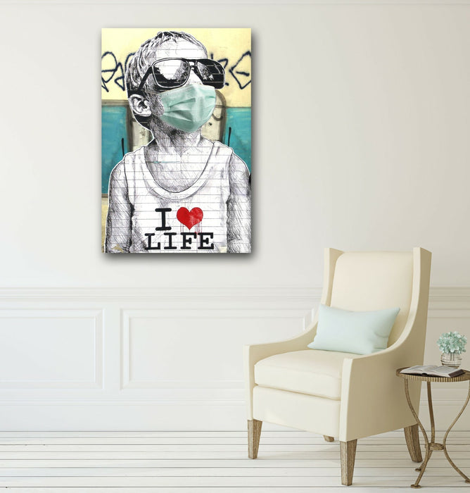 BANKSY CANVAS I HEART LIFE LOVE WALL ART PRINT ARTWORK GRAFFITI  MASK