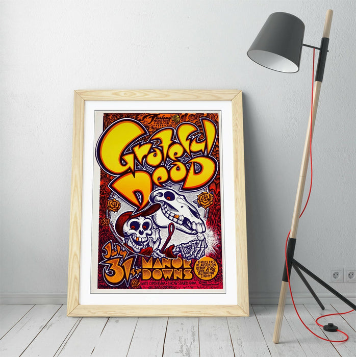 Vintage Grateful Dead Poster – Framed Wall Art With Woodgrain Frame & Matte Print