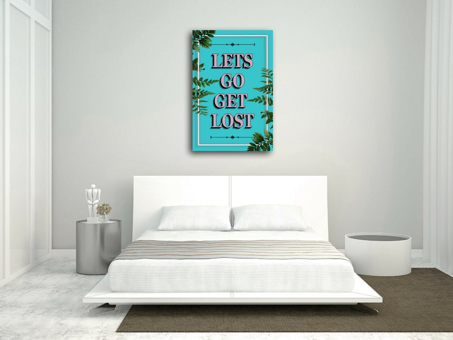 Canvas Wall Art – Lets Go Get Lost Teal Framed Canvas Print with Vibrant Color