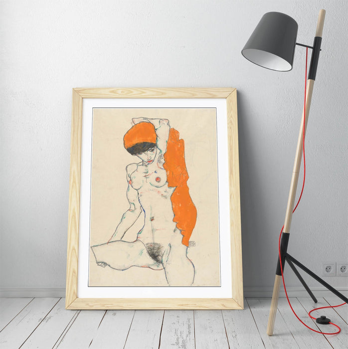 Framed Art Poster - Egon Schiele Print With Orange Drapery Artwork | Matte Paper