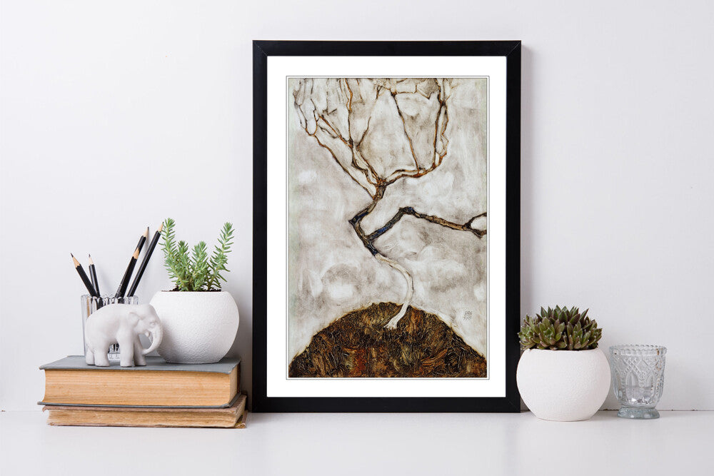 Framed Wall Art – Egon Schiele Small Tree Artwork with Woodgrain Frame Finish