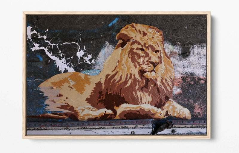 Canvas Wall Art - Laying Lion Graffiti Bedroom Print | Handmade Float Effect
