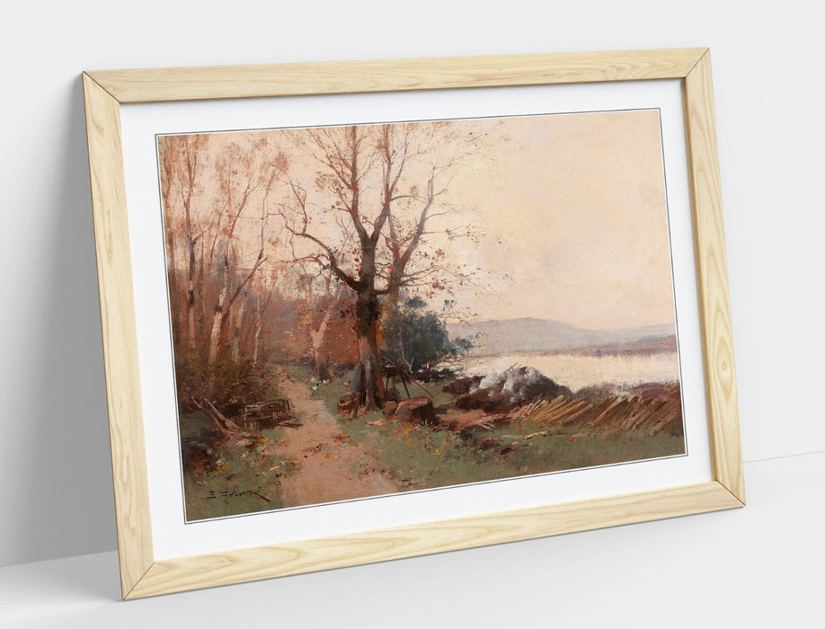 Framed Wall Art Poster - Eugene Galien-Laloue River Landscape Print | Handmade UK Wood Grain Frame