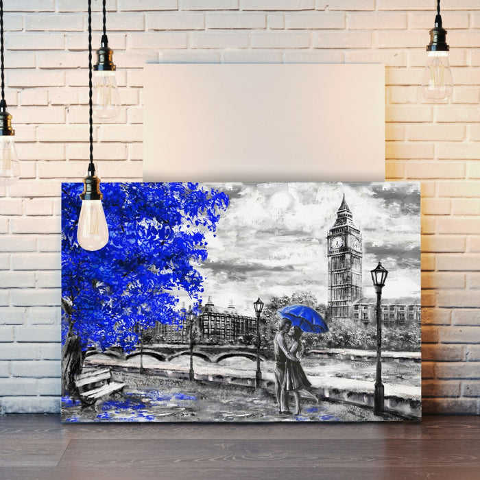 Canvas Wall Art London Big Ben Print – Handmade Blue Umbrella Artwork