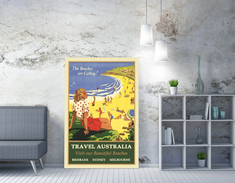 Vintage Travel Poster - Australia Travel Poster Artwork | Blue Green Canvas Wall Art