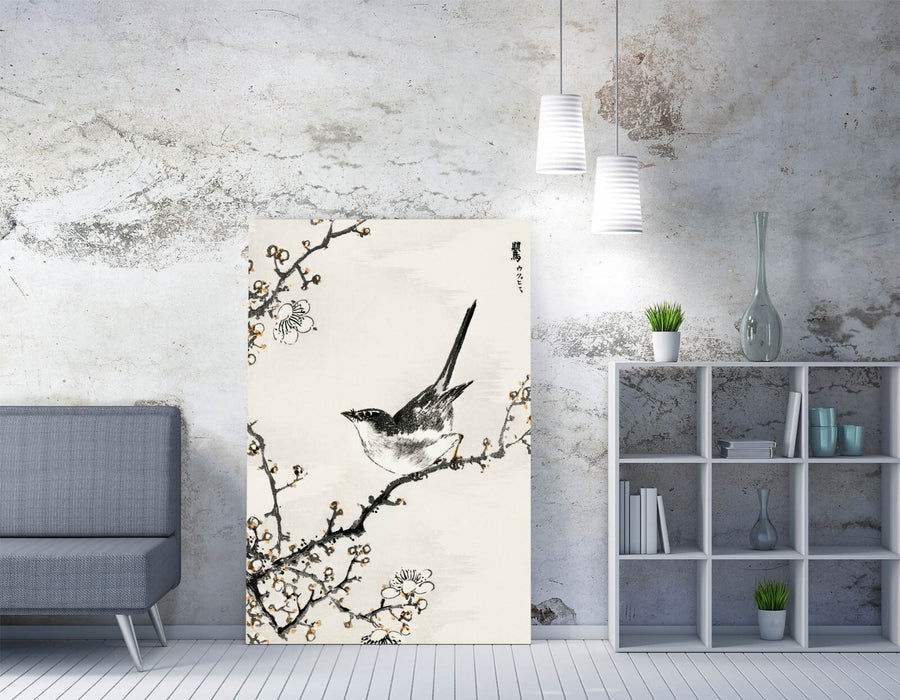 Canvas Wall Art - Numata Kashu Bush Warbler & White Plum Tree Print | Handmade