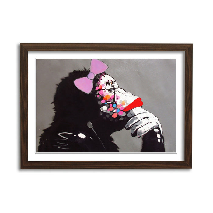 Banksy Framed Poster – Female DJ Monkey Artwork | Urban Wall Art Print