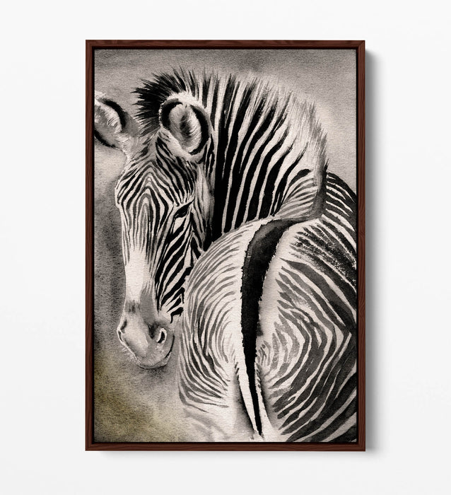 Zebra Canvas Art – Watercolor Wall Decor With Float Effect Frame, Ready To Hang