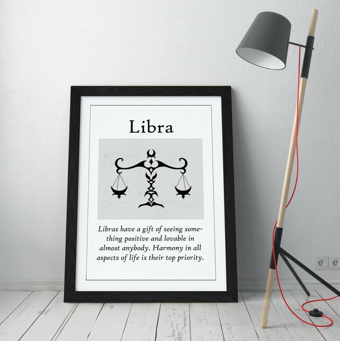 LIBRA STAR SIGN ZODIAC ASTOLOGY QUOTE SLOGAN -FRAMED WALL ART PICTURE PRINT