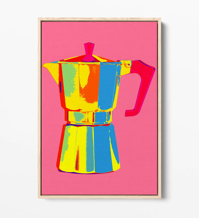 Moka Pot Coffee Poster – Vibrant Canvas Wall Art | Handmade Kitchen Decor Print