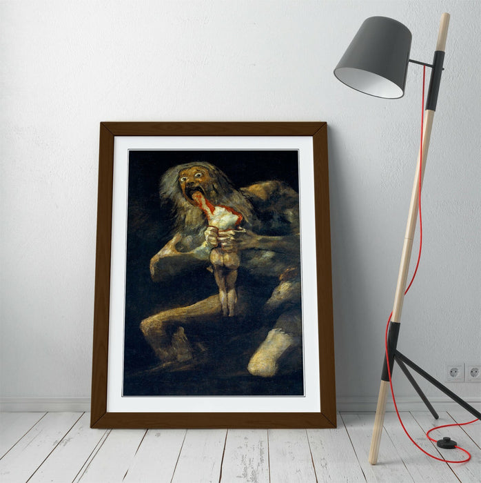 Framed Art Print – Goya Saturn Devouring His Son Poster With Woodgrain Frame