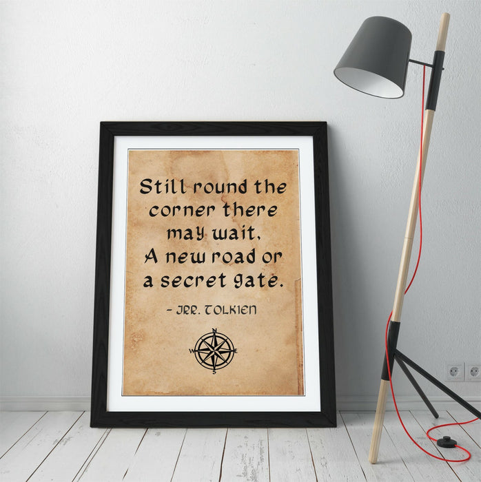 "AROUND THE CORNER" J.R.R TOLKIEN INSPIRING QUOTE -FRAMED WALL ART PICTURE PRINT