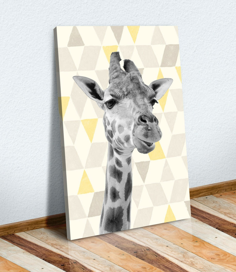 Giraffe Canvas Wall Art - Handmade Geometric Animal Decor | Mustard Yellow Print