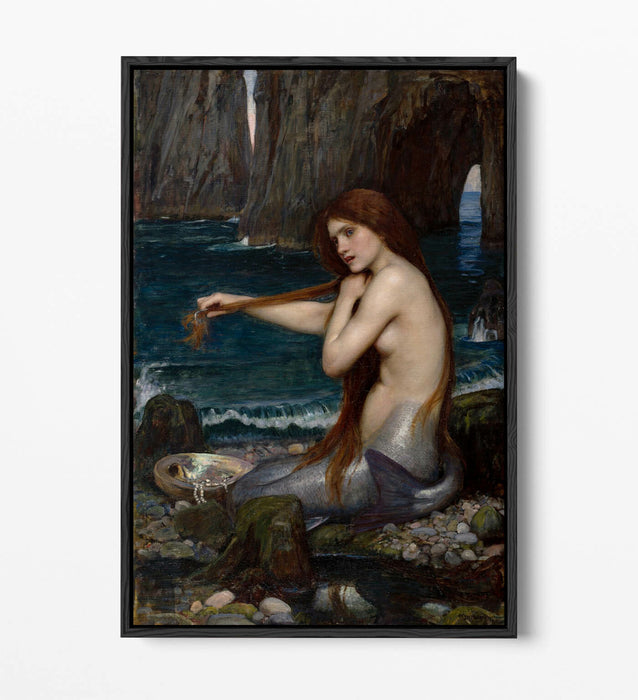 JOHN WILLIAM WATERHOUSE MERMAID -FLOAT EFFECT CANVAS WALL ART PIC PRINT- BLUE