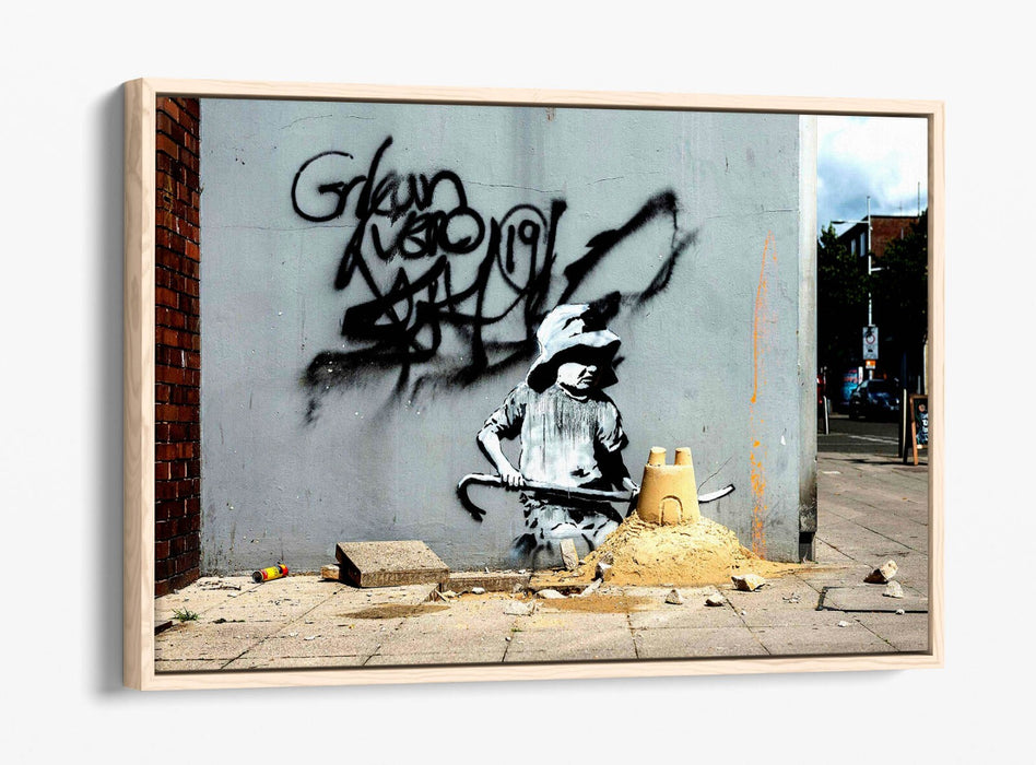 Canvas Wall Art Print – Banksy Spraycation Graffiti Sandcastle Float Effect