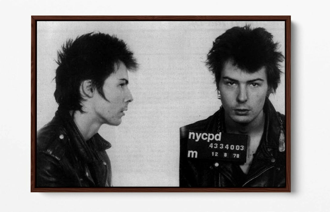 SID VICIOUS MUGSHOT 1 -FLOAT EFFECT CANVAS WALL ART PIC PRINT- BLACK & WHITE