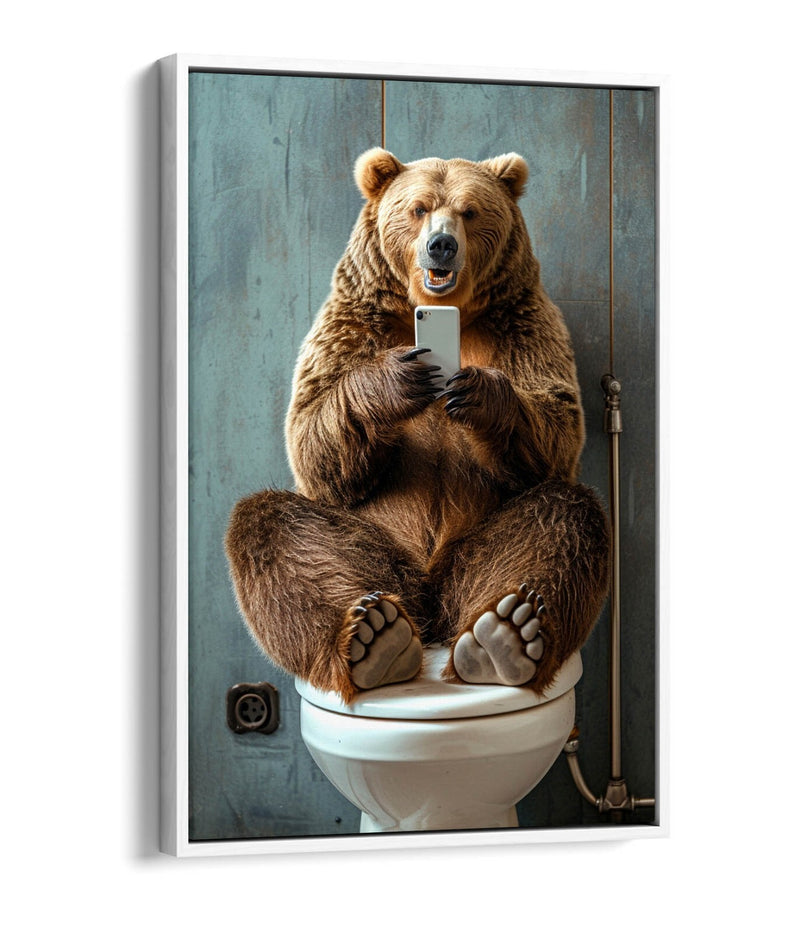 Funny Bear Canvas Art – Humorous Bathroom Wall Decor | Float Effect Canvas Print