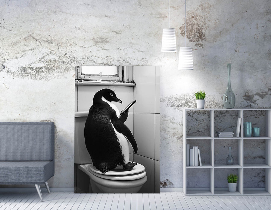 Funny Penguin Wall Art – Quirky Bathroom Canvas Print With Satin Finish