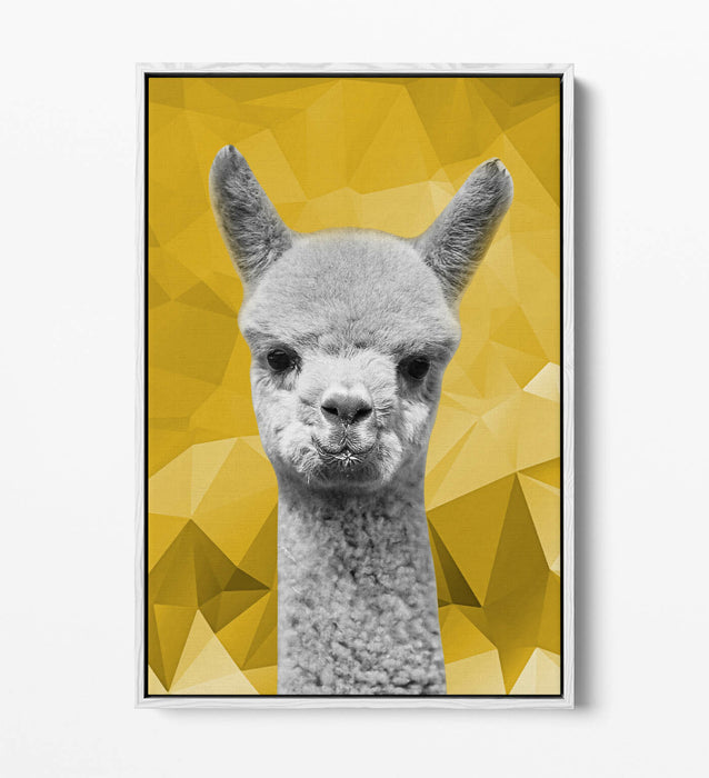 MUSTARD GEO ALPACA -FLOAT EFFECT CANVAS WALL ART PIC PRINT- BLACK & WHITE