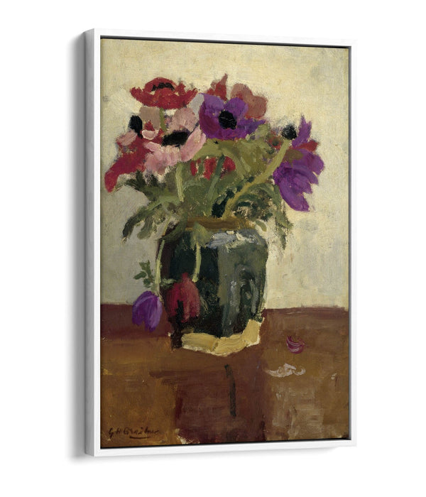 Canvas Wall Art - Handmade George Hendrik Breitner Pot with Anemones | Vibrant Float Effect