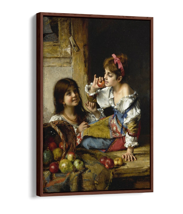 Canvas Wall Art Print - Girls With Apples & Pears | Premium Float Effect Canvas