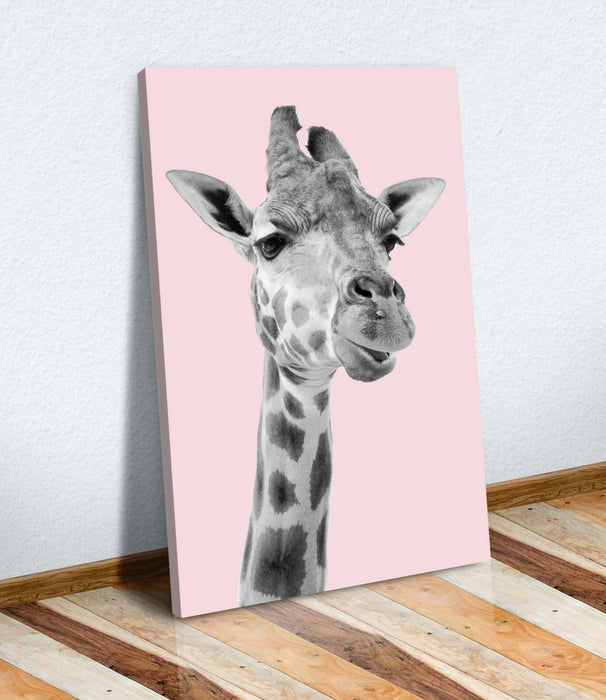 Giraffe Canvas Art - Baby Pink Black White Canvas Wall Decor Ready to Hang