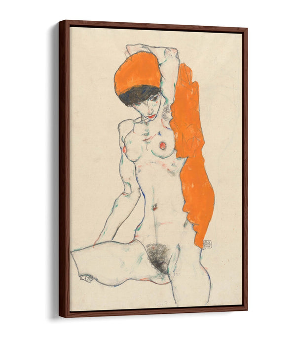 Canvas Wall Art Print – Egon Schiele Orange Drapery Float Effect Premium Canvas