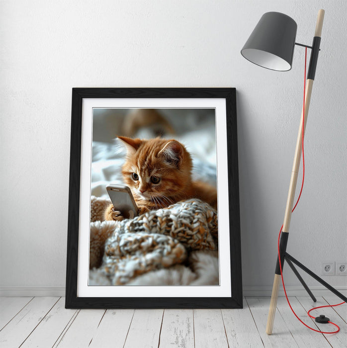 Ginger Kitten Wall Art – Framed Funny Cat Phone Print on Matte Paper