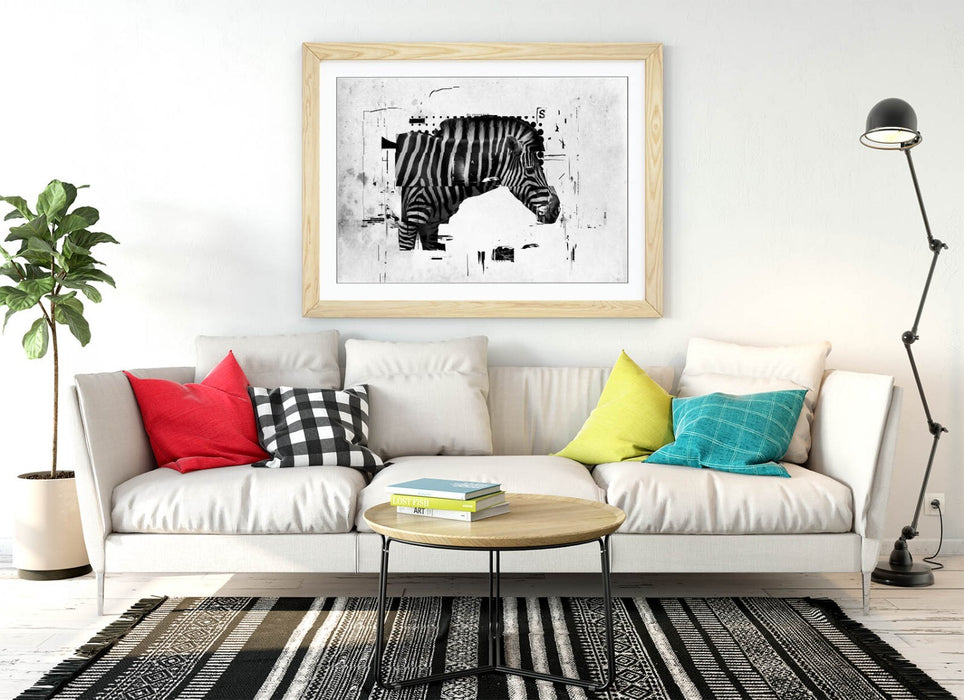 ZEBRA GLITCH ABSTRACT ARTWORK HOME DECOR -FRAMED ART POSTER PICTURE PRINT