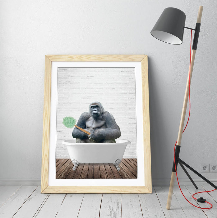 FUNNY GORILLA IN BATHTUB -ART FRAMED POSTER PICTURE PRINT BATHROOM ARTWORK