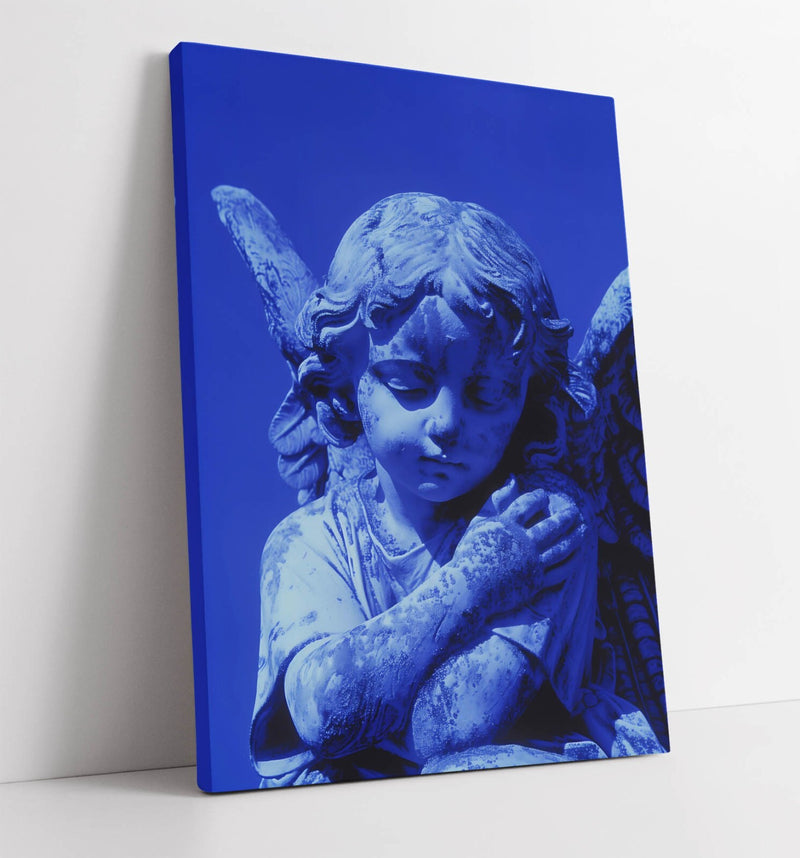 Angel Canvas Art – Purple Blue Statue | Handmade Canvas Wall Art Print