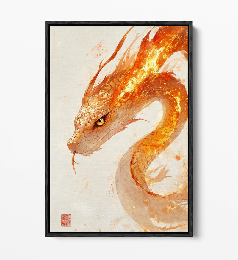 Canvas Wall Art - Fiery Snake Print On Float Effect Canvas With 30mm Frame