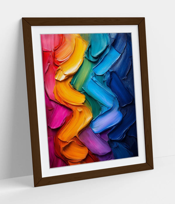 Framed Wall Art – Multi Colour Paint Brush Strokes Poster Print with High Quality Frame