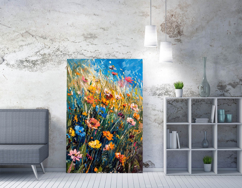 Impressionist Canvas Art – Field Of Flowers Print | Handmade Floral Wall Decoration