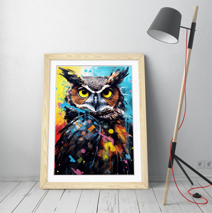 Framed Wall Art - Abstract Owl Poster Print | Colourful Contemporary Decor
