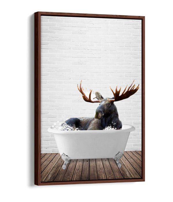 MOOSE IN BATHTUB -QUIRKY BATHROOM FLOAT EFFECT CANVAS WALL ART PIC PRINT