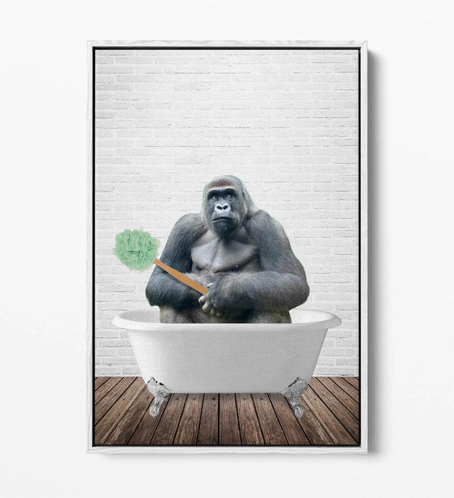 FUNNY GORILLA IN BATHTUB -BATHROOM FLOAT EFFECT CANVAS WALL ART FUNNY PRINT