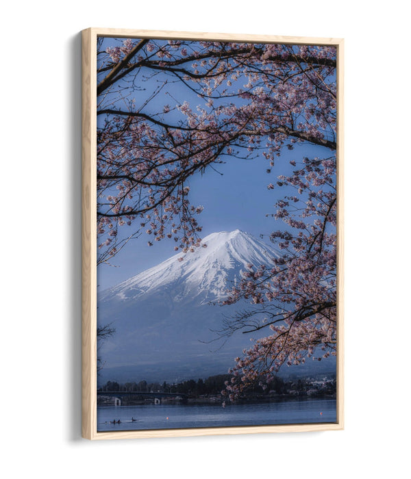 VIEW OF MOUNT FUJI WITH CHERRY BLOSSOM TREE FLOAT EFFECT CANVAS WALL ART PRINT