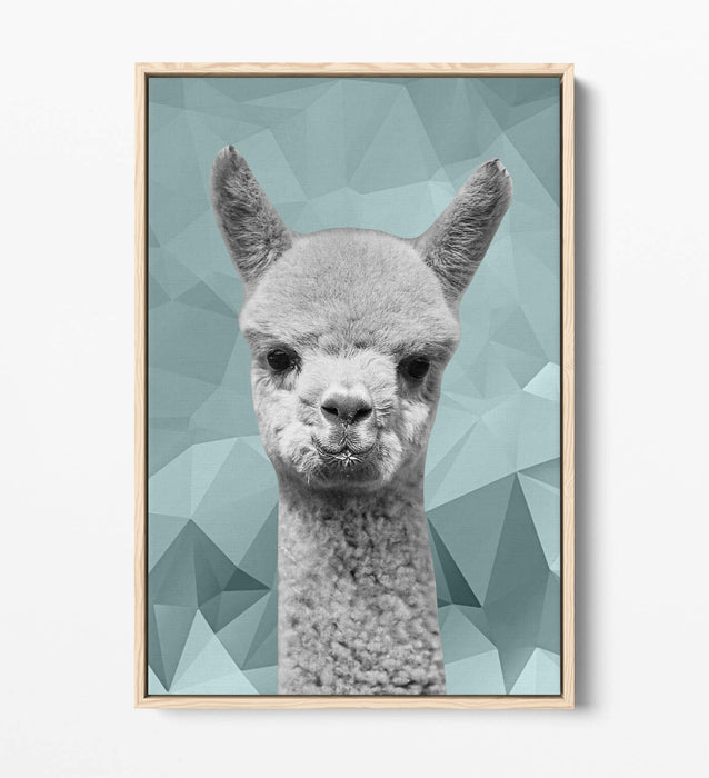 ALPACA DUCK EGG BLUE GEO -FLOAT EFFECT CANVAS WALL ART PIC PRINT- BLACK & WHITE