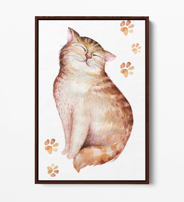 Tabby Cat Canvas Art - Ginger Watercolour Print On Float Effect Canvas Wall Decor