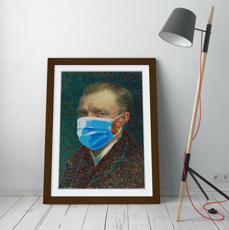 Banksy Framed Poster – Van Gogh Portrait Art Print With Faux Wood Frame