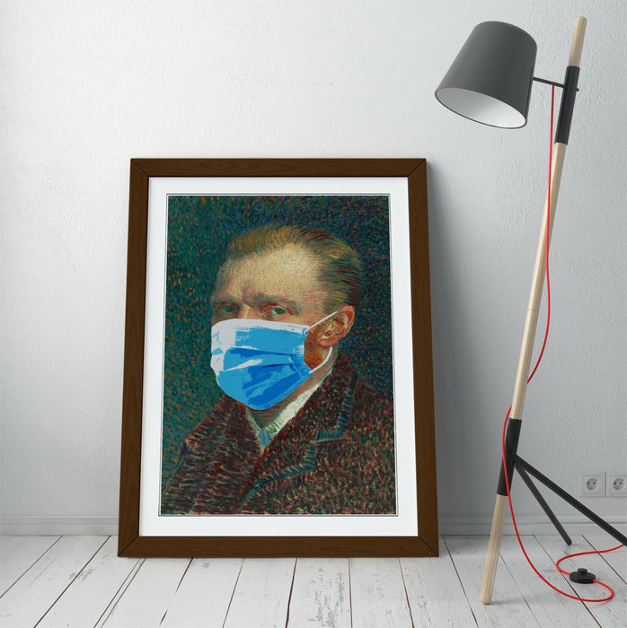 Banksy Framed Poster – Van Gogh Portrait Art Print With Faux Wood Frame